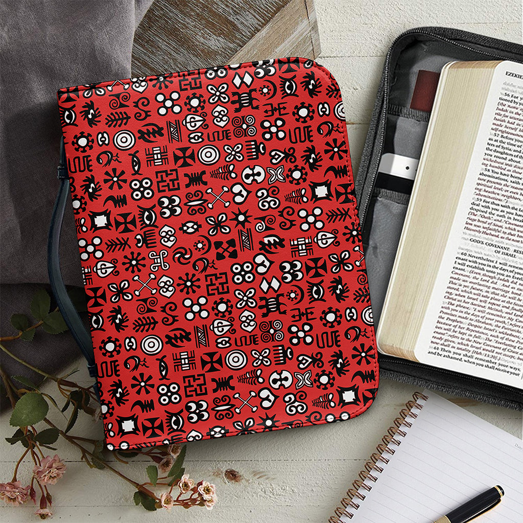 Red Adinkra Tribe Symbols Print Leather Bible Cover