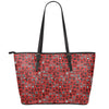 Red Adinkra Tribe Symbols Print Leather Tote Bag