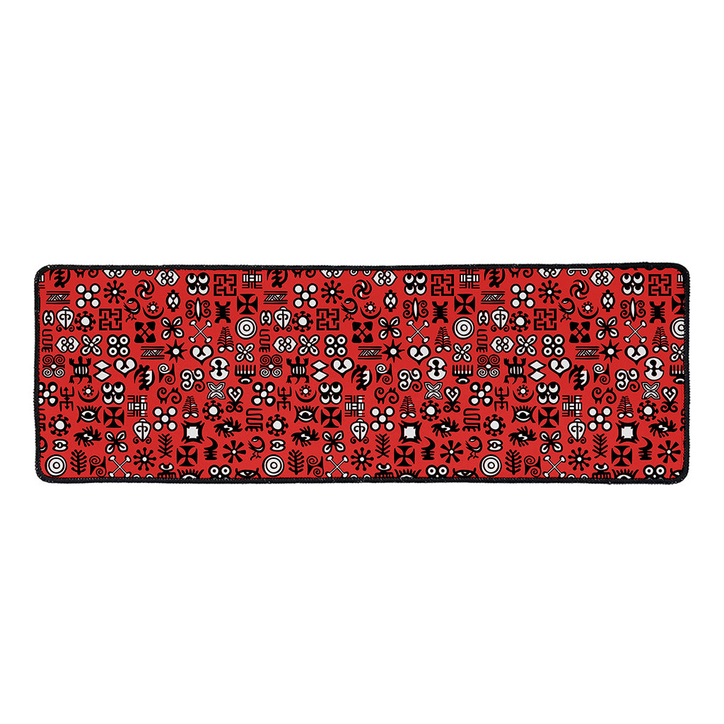 Red Adinkra Tribe Symbols Print Long Kitchen Mat
