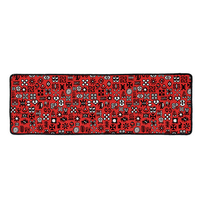 Red Adinkra Tribe Symbols Print Long Kitchen Mat