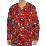 Red Adinkra Tribe Symbols Print Long Sleeve Baseball Jersey