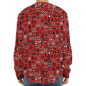 Red Adinkra Tribe Symbols Print Long Sleeve Baseball Jersey