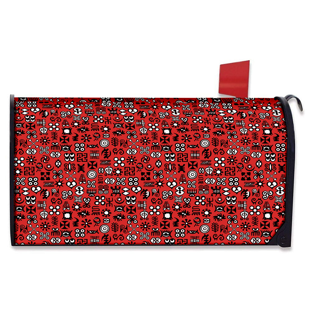 Red Adinkra Tribe Symbols Print Mailbox Cover