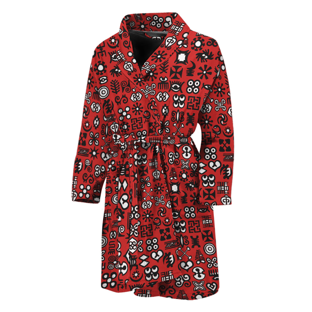 Red Adinkra Tribe Symbols Print Men's Bathrobe