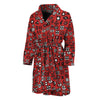 Red Adinkra Tribe Symbols Print Men's Bathrobe