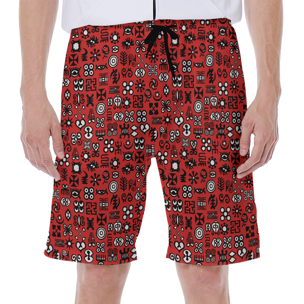 Red Adinkra Tribe Symbols Print Men's Beach Shorts