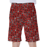 Red Adinkra Tribe Symbols Print Men's Beach Shorts