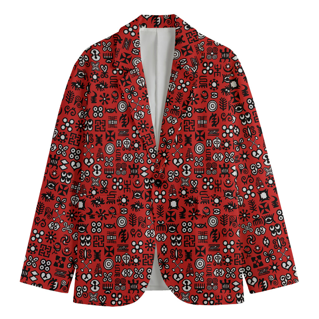 Red Adinkra Tribe Symbols Print Men's Blazer