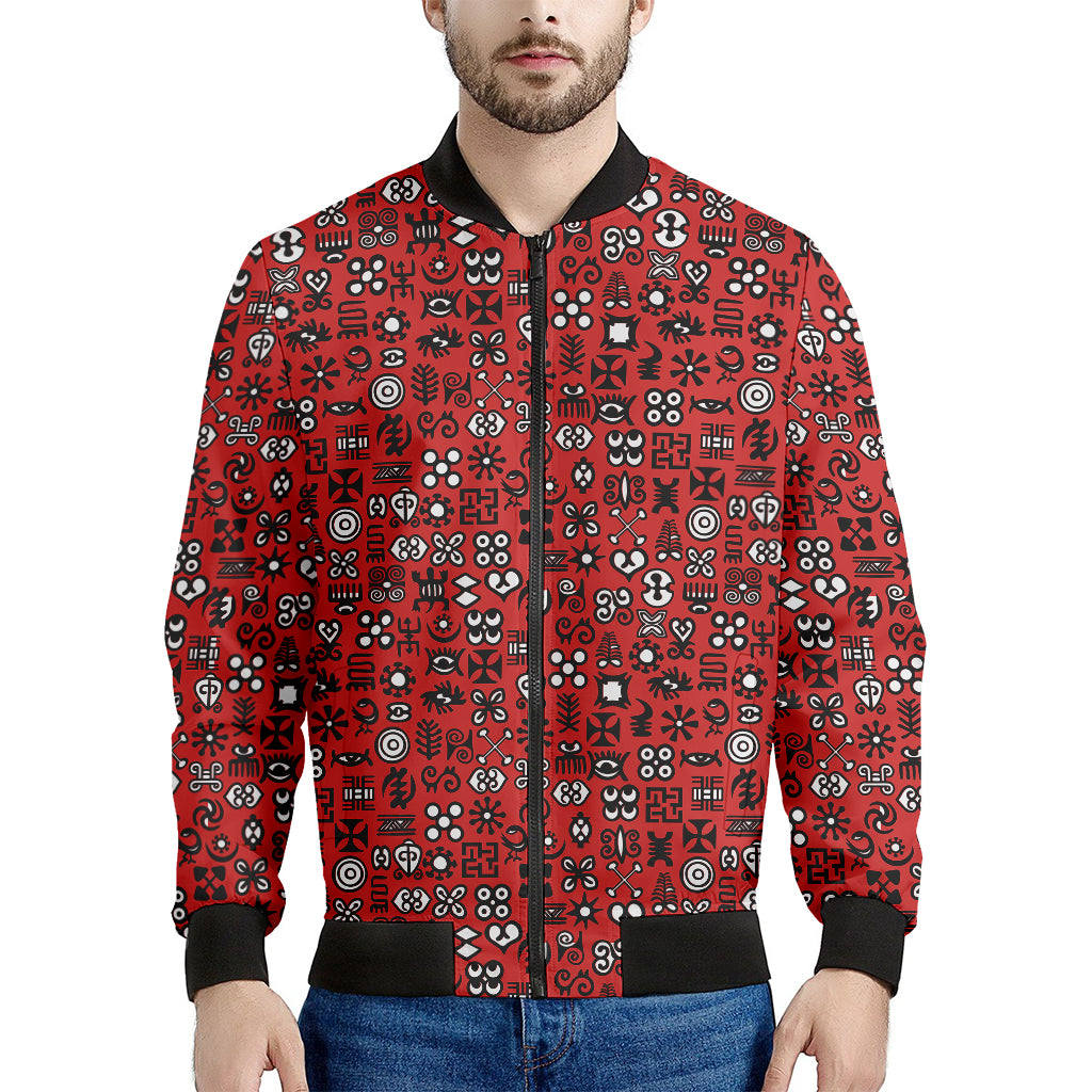 Red Adinkra Tribe Symbols Print Men's Bomber Jacket