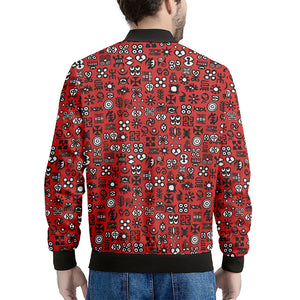 Red Adinkra Tribe Symbols Print Men's Bomber Jacket