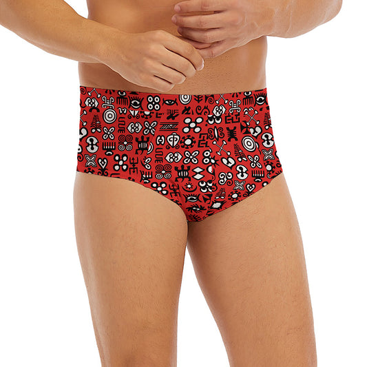 Red Adinkra Tribe Symbols Print Men's Briefs