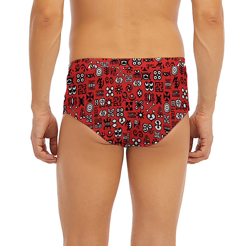 Red Adinkra Tribe Symbols Print Men's Briefs