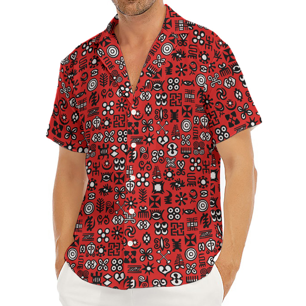 Red Adinkra Tribe Symbols Print Men's Deep V-Neck Shirt