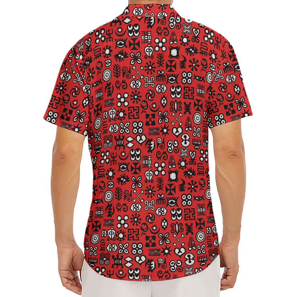 Red Adinkra Tribe Symbols Print Men's Deep V-Neck Shirt