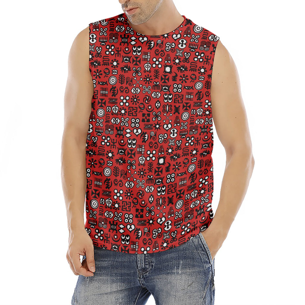 Red Adinkra Tribe Symbols Print Men's Fitness Tank Top