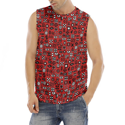 Red Adinkra Tribe Symbols Print Men's Fitness Tank Top