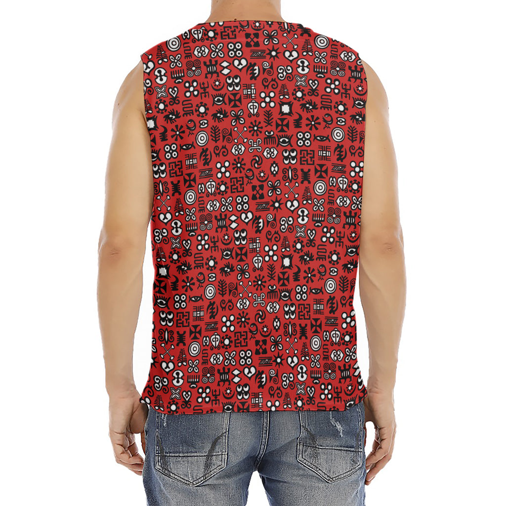 Red Adinkra Tribe Symbols Print Men's Fitness Tank Top