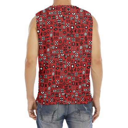 Red Adinkra Tribe Symbols Print Men's Fitness Tank Top