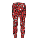 Red Adinkra Tribe Symbols Print Men's leggings