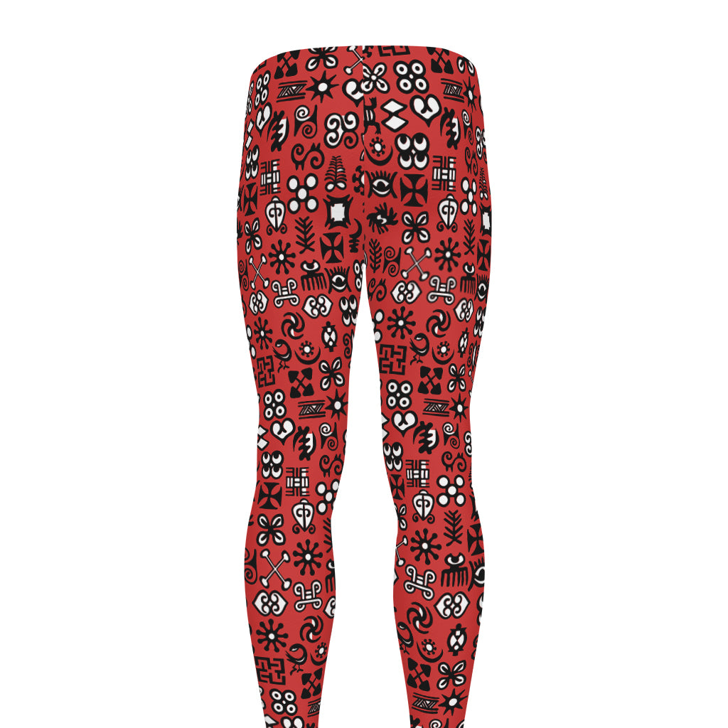 Red Adinkra Tribe Symbols Print Men's leggings