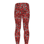 Red Adinkra Tribe Symbols Print Men's leggings