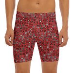 Red Adinkra Tribe Symbols Print Men's Long Boxer Briefs