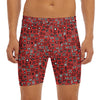 Red Adinkra Tribe Symbols Print Men's Long Boxer Briefs