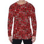 Red Adinkra Tribe Symbols Print Men's Long Sleeve T-Shirt