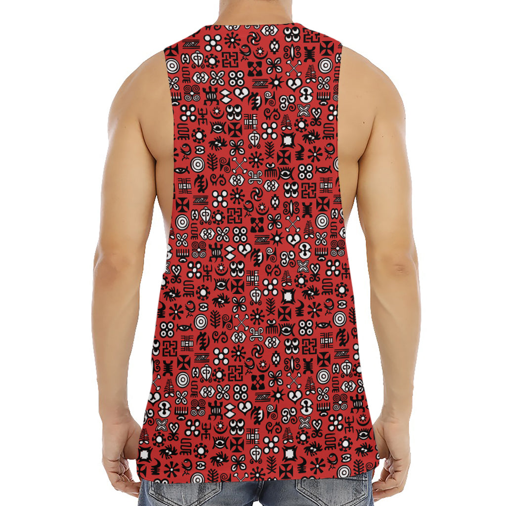 Red Adinkra Tribe Symbols Print Men's Muscle Tank Top