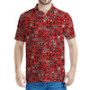 Red Adinkra Tribe Symbols Print Men's Polo Shirt