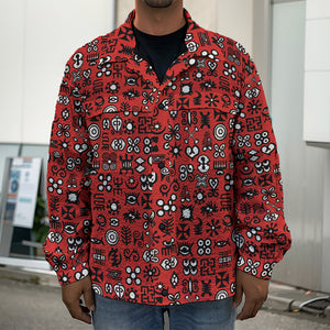 Red Adinkra Tribe Symbols Print Men's Shirt Jacket