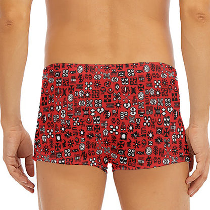 Red Adinkra Tribe Symbols Print Men's Short Boxer Briefs