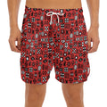 Red Adinkra Tribe Symbols Print Men's Split Running Shorts