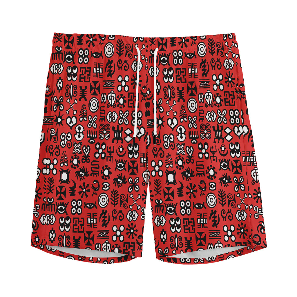 Red Adinkra Tribe Symbols Print Men's Sports Shorts