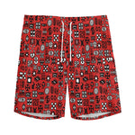 Red Adinkra Tribe Symbols Print Men's Sports Shorts