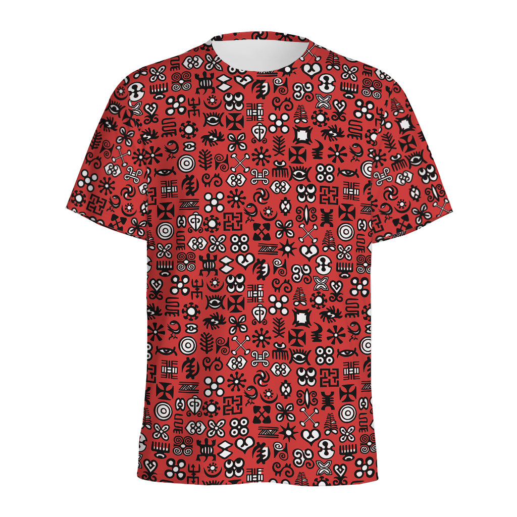 Red Adinkra Tribe Symbols Print Men's Sports T-Shirt