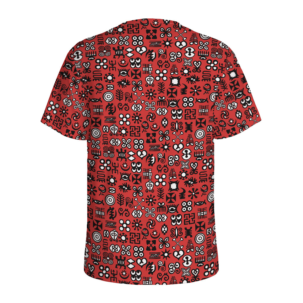 Red Adinkra Tribe Symbols Print Men's Sports T-Shirt