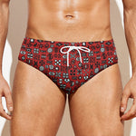 Red Adinkra Tribe Symbols Print Men's Swim Briefs