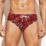 Red Adinkra Tribe Symbols Print Men's Swim Briefs
