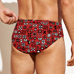 Red Adinkra Tribe Symbols Print Men's Swim Briefs
