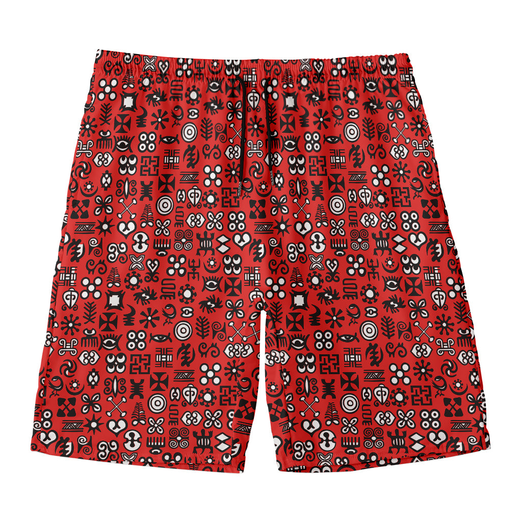 Red Adinkra Tribe Symbols Print Men's Swim Trunks