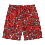 Red Adinkra Tribe Symbols Print Men's Swim Trunks