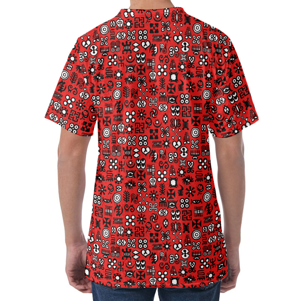 Red Adinkra Tribe Symbols Print Men's Velvet T-Shirt