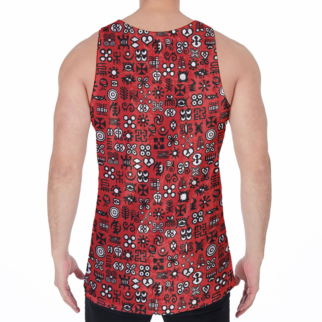 Red Adinkra Tribe Symbols Print Men's Velvet Tank Top