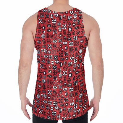Red Adinkra Tribe Symbols Print Men's Velvet Tank Top