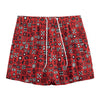 Red Adinkra Tribe Symbols Print Mesh Shorts