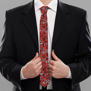 Red Adinkra Tribe Symbols Print Necktie