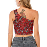 Red Adinkra Tribe Symbols Print One Shoulder Crop Top