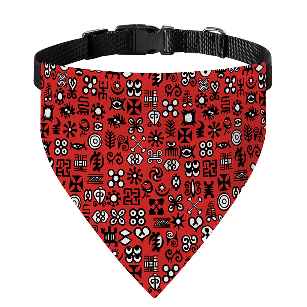 Red Adinkra Tribe Symbols Print Over The Collar Dog Bandana