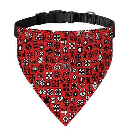 Red Adinkra Tribe Symbols Print Over The Collar Dog Bandana